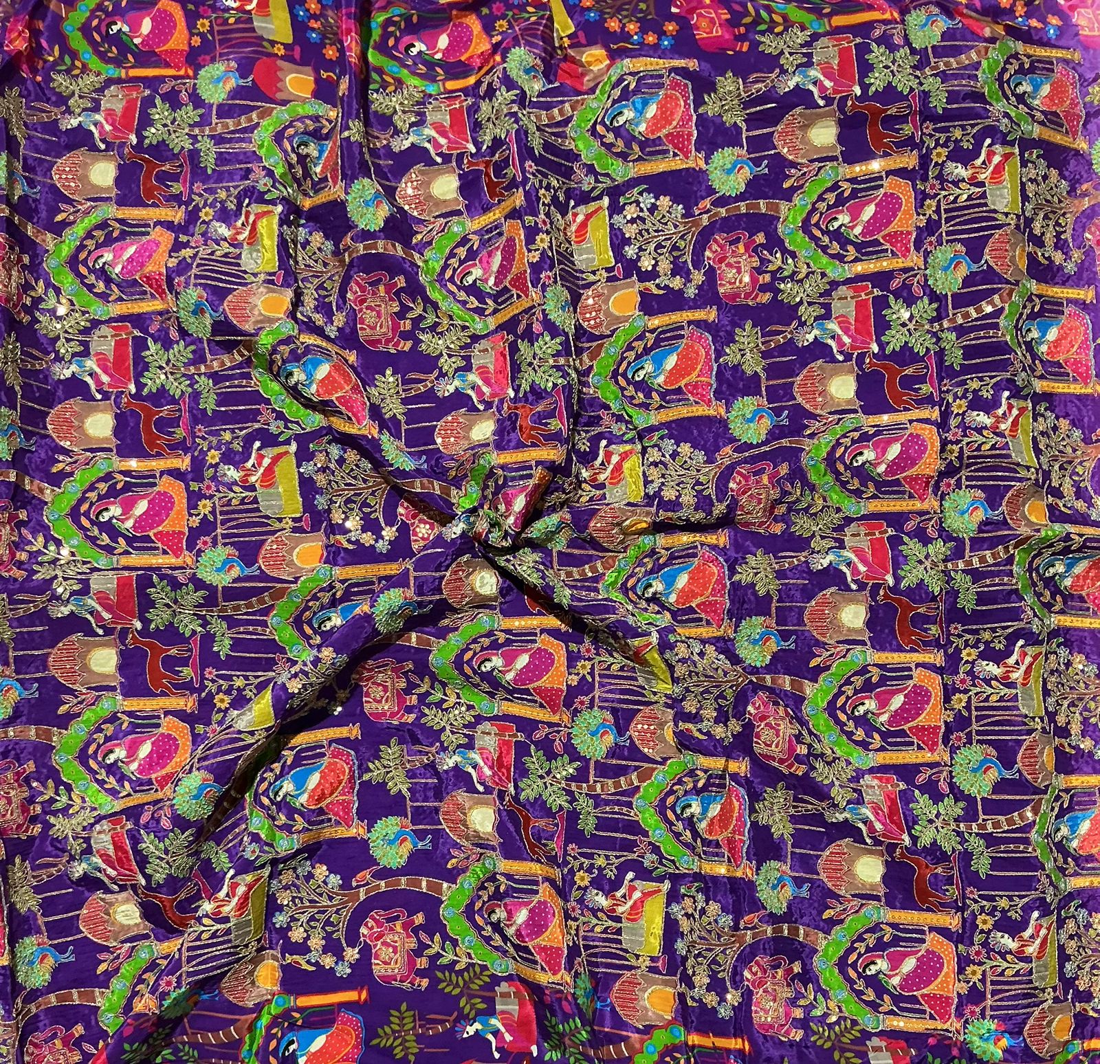 Positional Print Zari Sequins Embroidered Crepe Fabric 44 Width