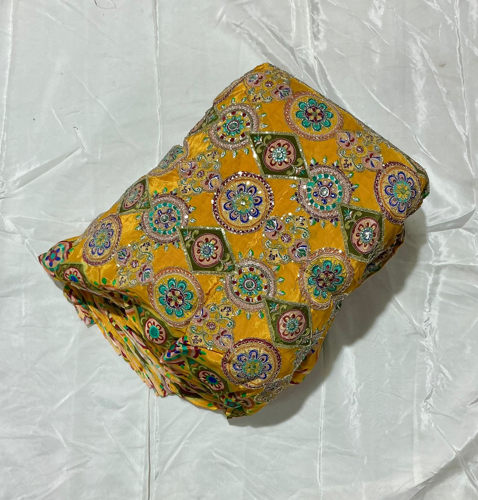 Kaju-gola Heavy Embroidery worked Position Print fabric