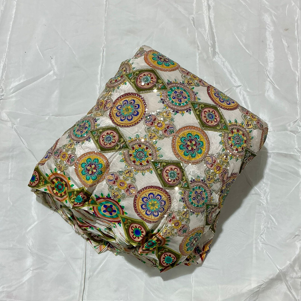 Kaju-gola Heavy Embroidery worked Position Print fabric