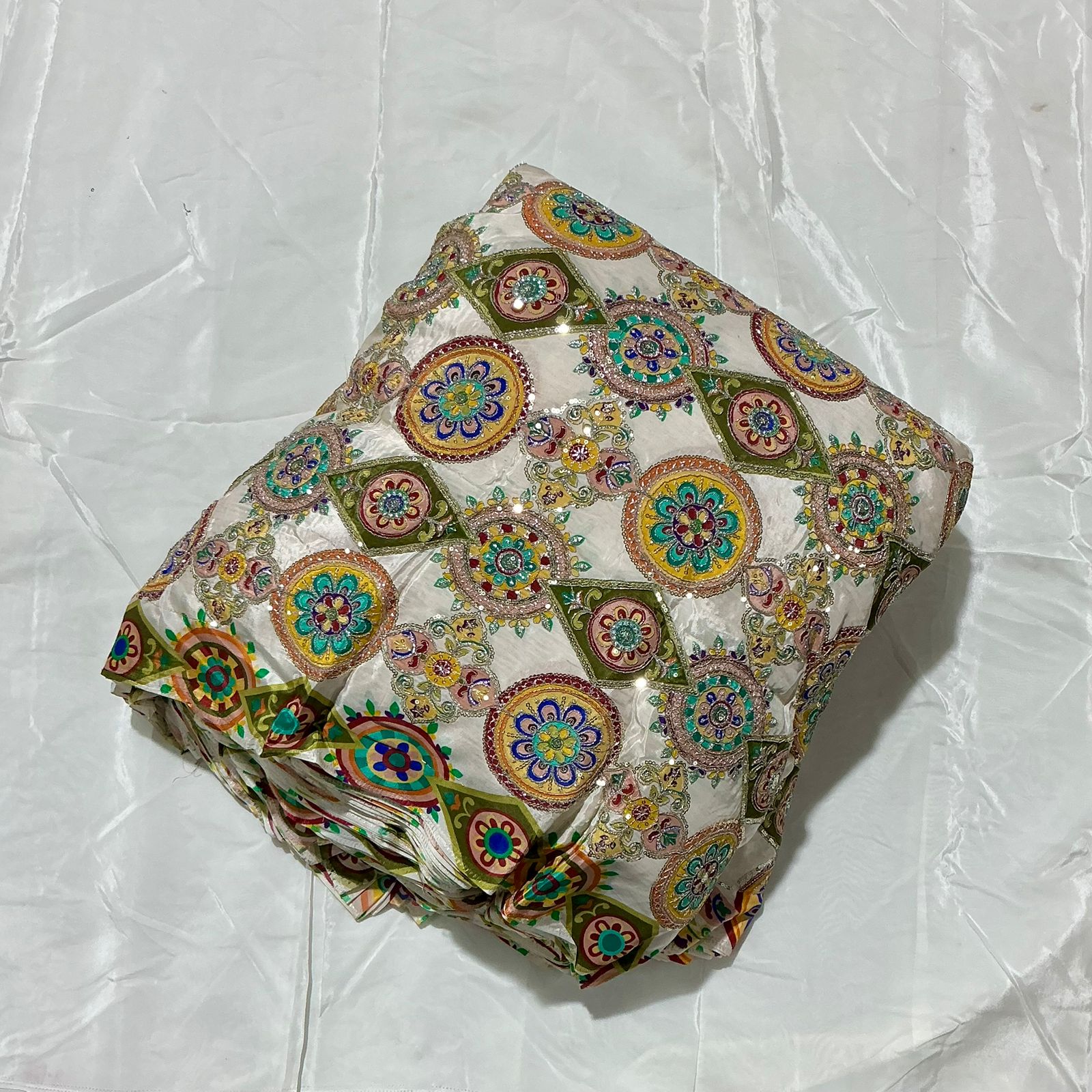 Kaju-gola Heavy Embroidery worked Position Print fabric