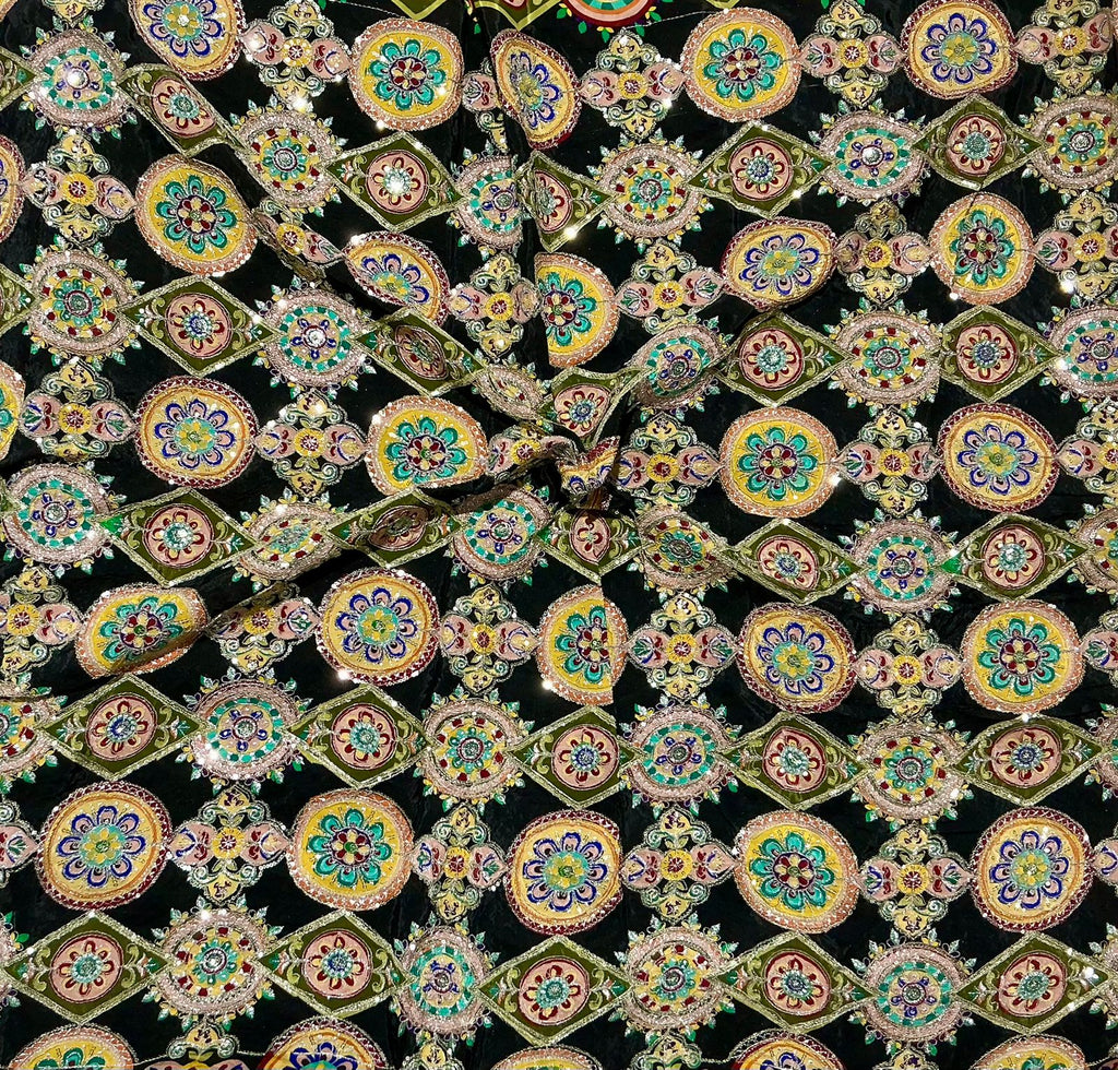 Kaju-gola Heavy Embroidery worked Position Print fabric