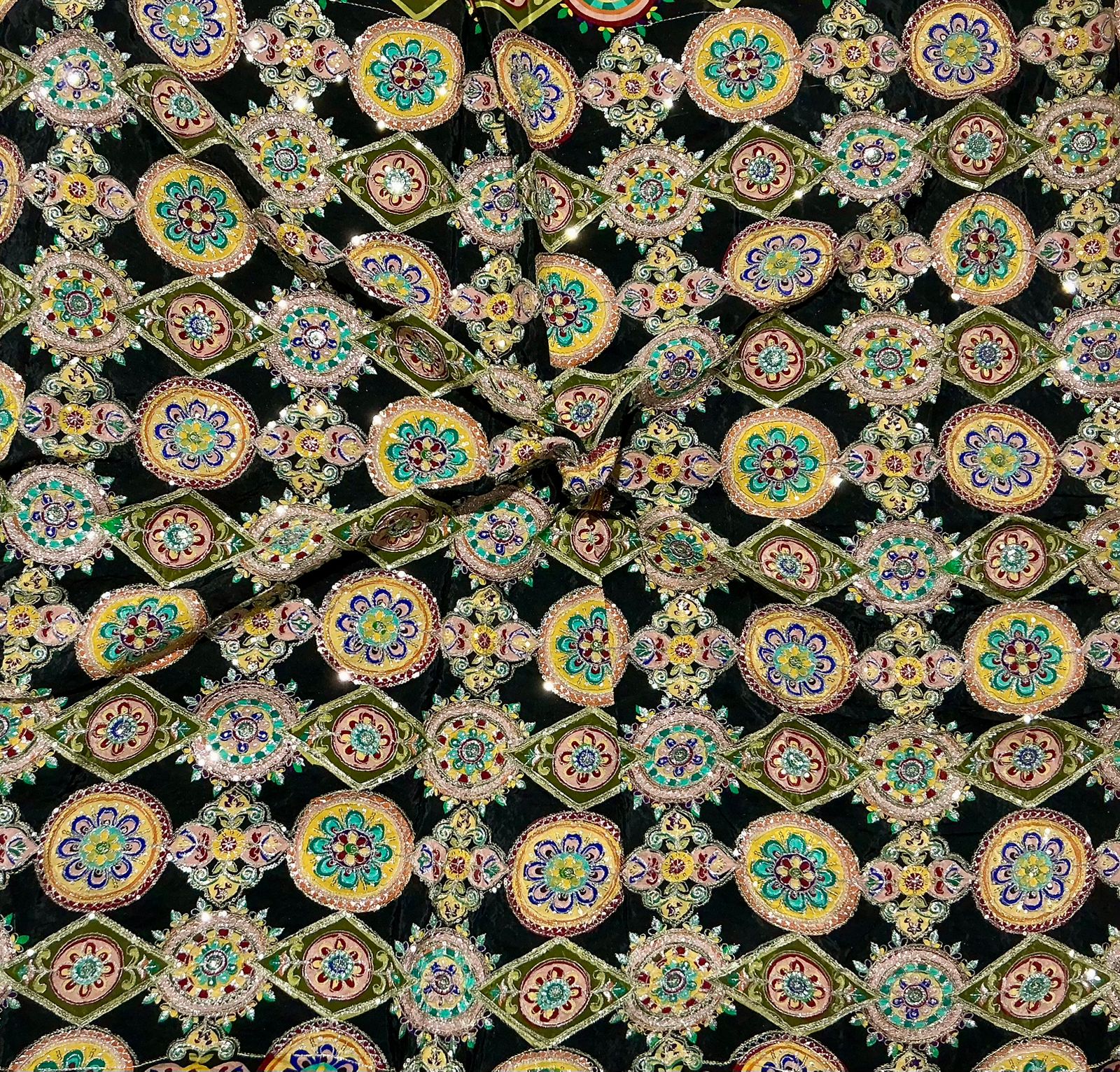 Kaju-gola Heavy Embroidery worked Position Print fabric