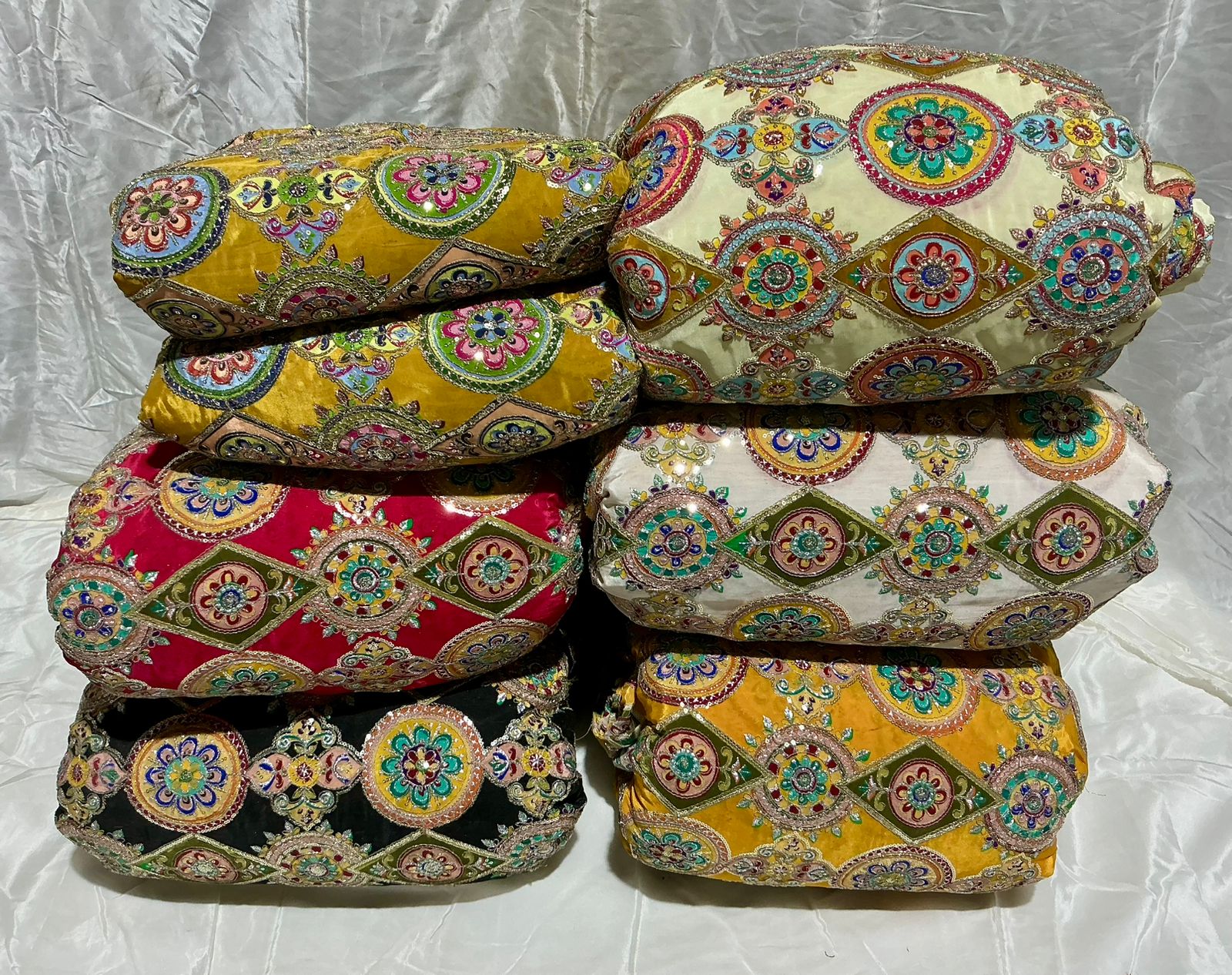 Kaju-gola Heavy Embroidery worked Position Print fabric