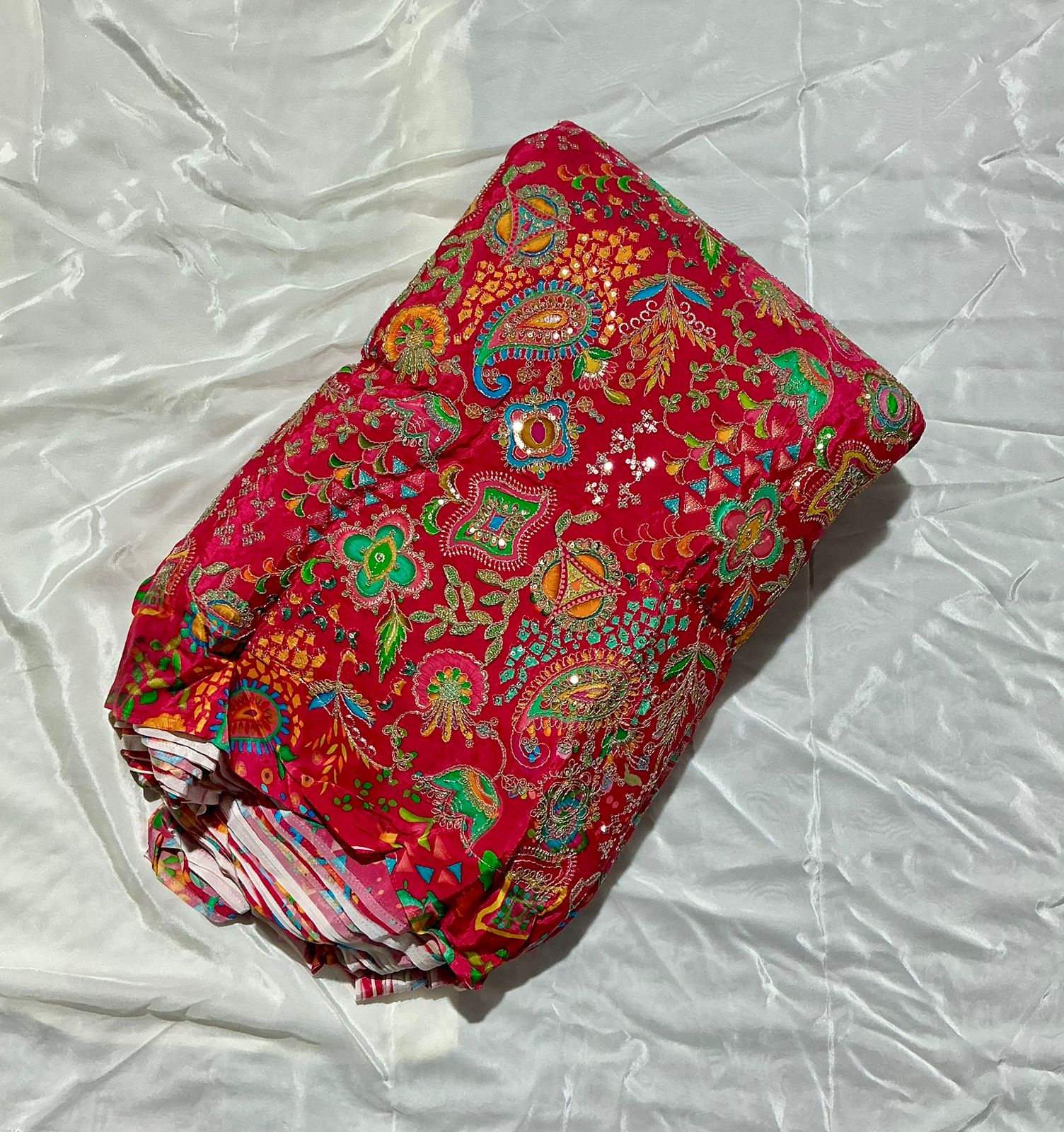 Beautiful Position Print On Sequins Embroidery Viscose crepe Fabric