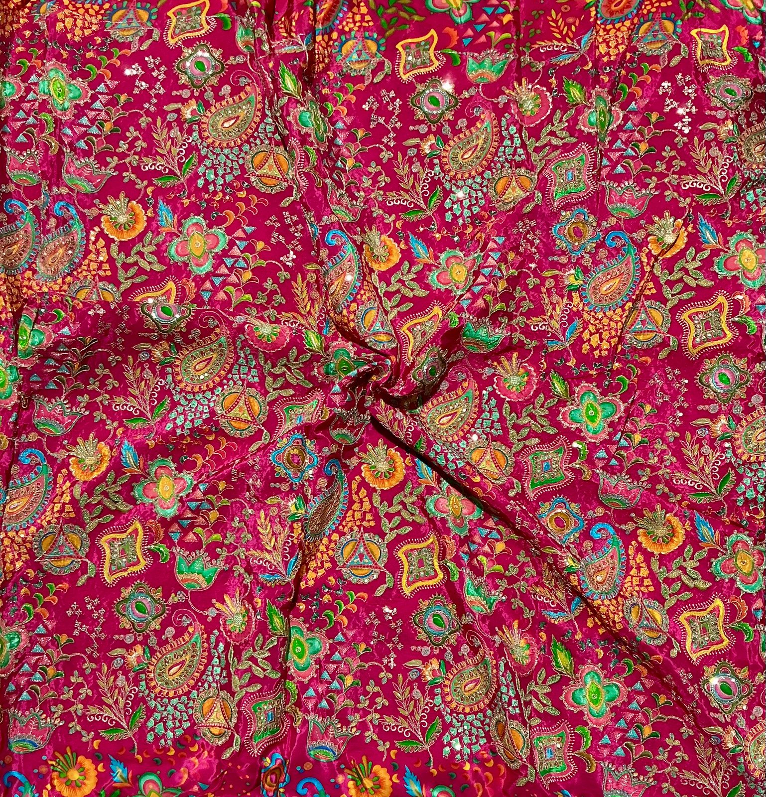 Beautiful Position Print On Sequins Embroidery Viscose crepe Fabric