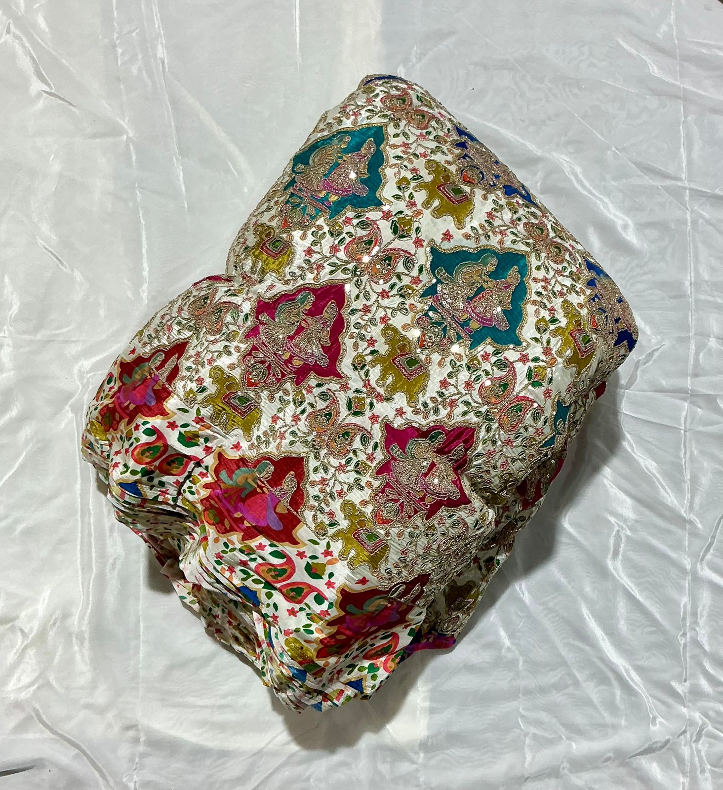 Raja and Rani Embroidery Work Crepe Fabric