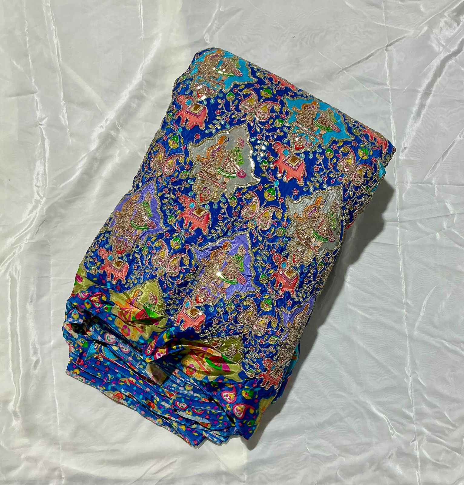 Raja and Rani Embroidery Work Crepe Fabric