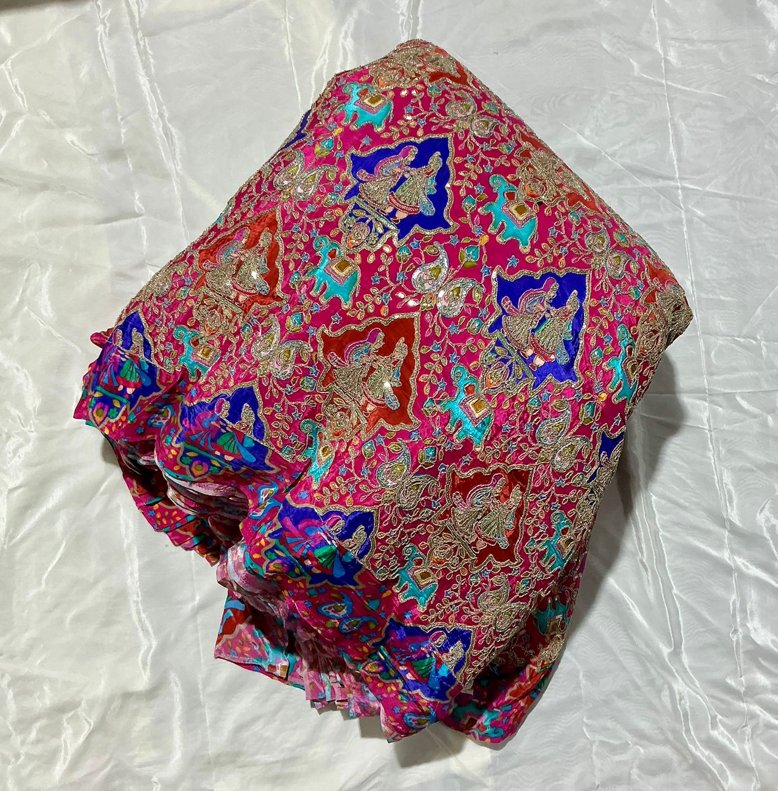 Raja and Rani Embroidery Work Crepe Fabric