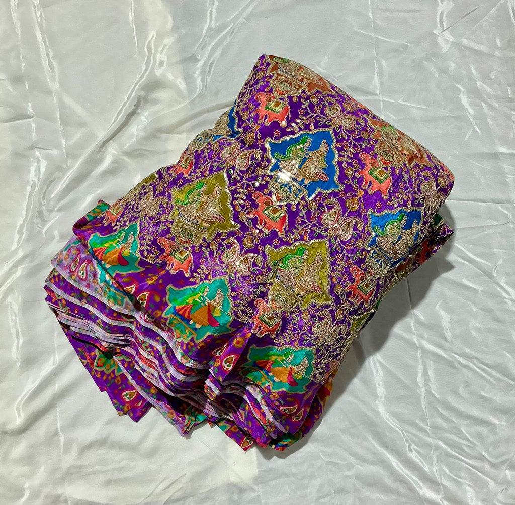 Raja and Rani Embroidery Work Crepe Fabric
