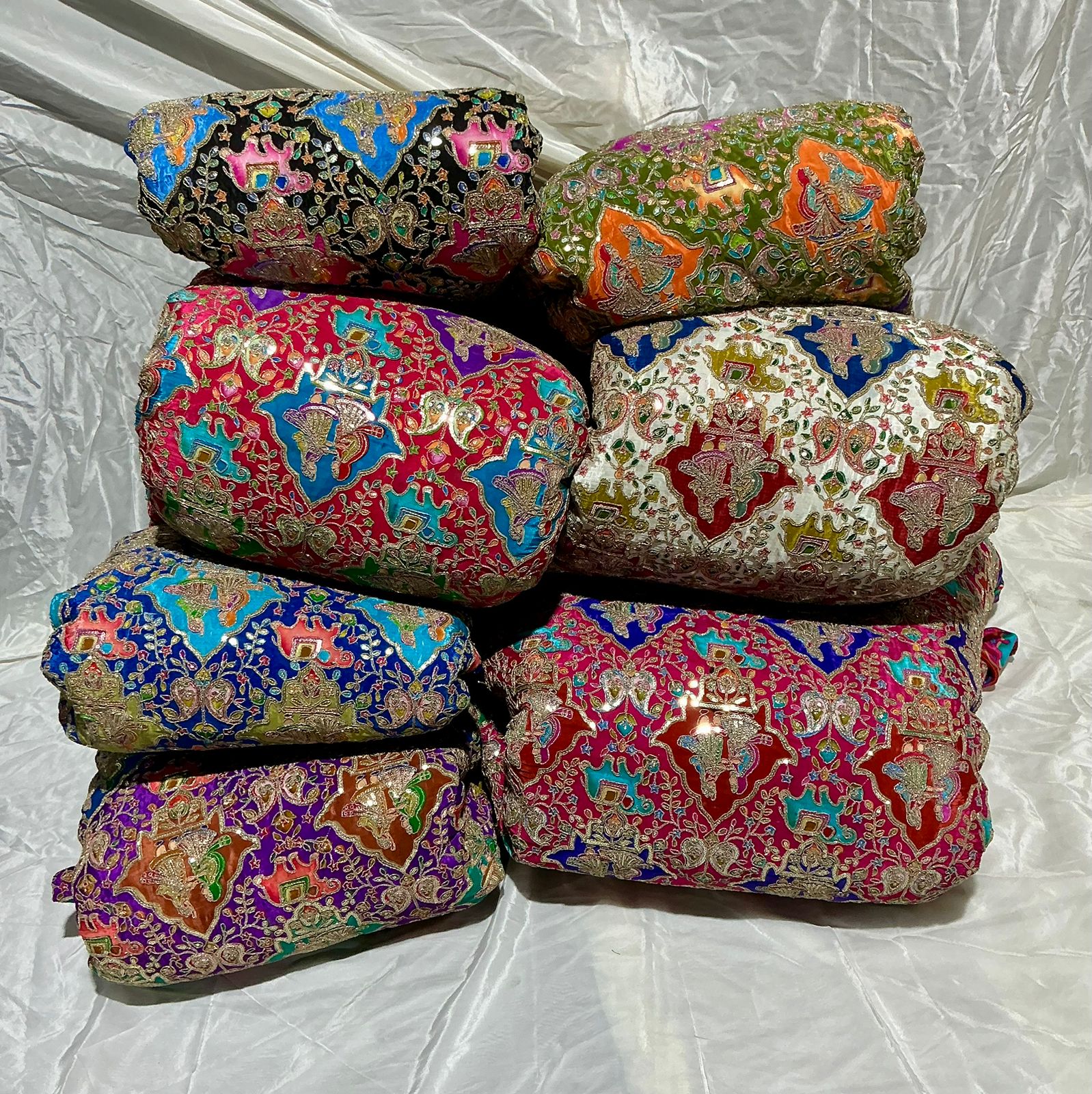 Raja and Rani Embroidery Work Crepe Fabric