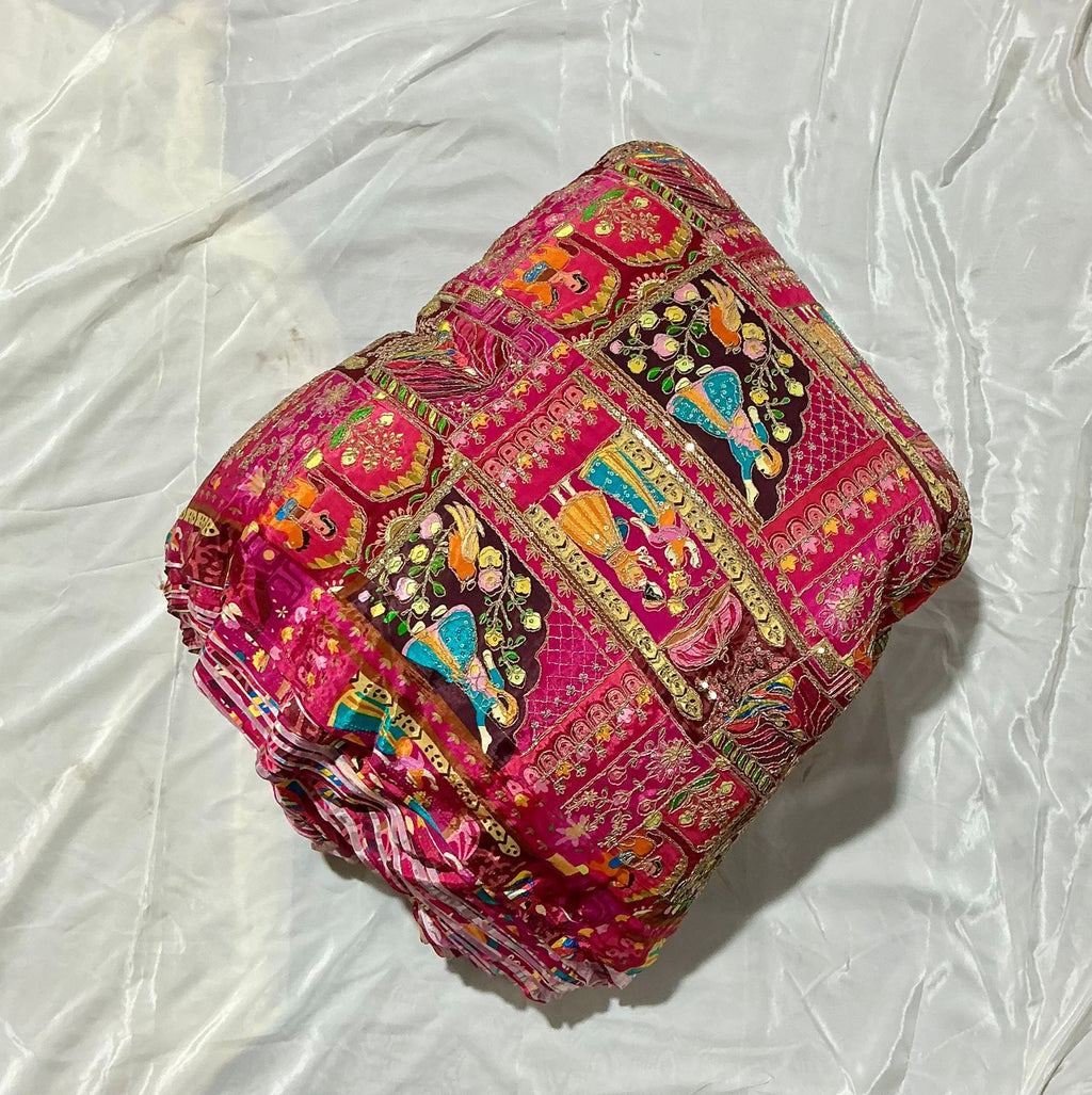 Raja Rani Position Print Fabric on Natural crepe