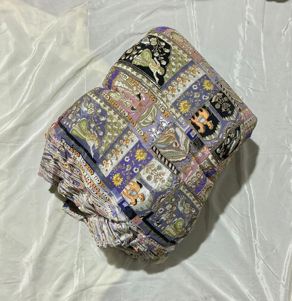Raja Rani Position Print Fabric on Natural crepe