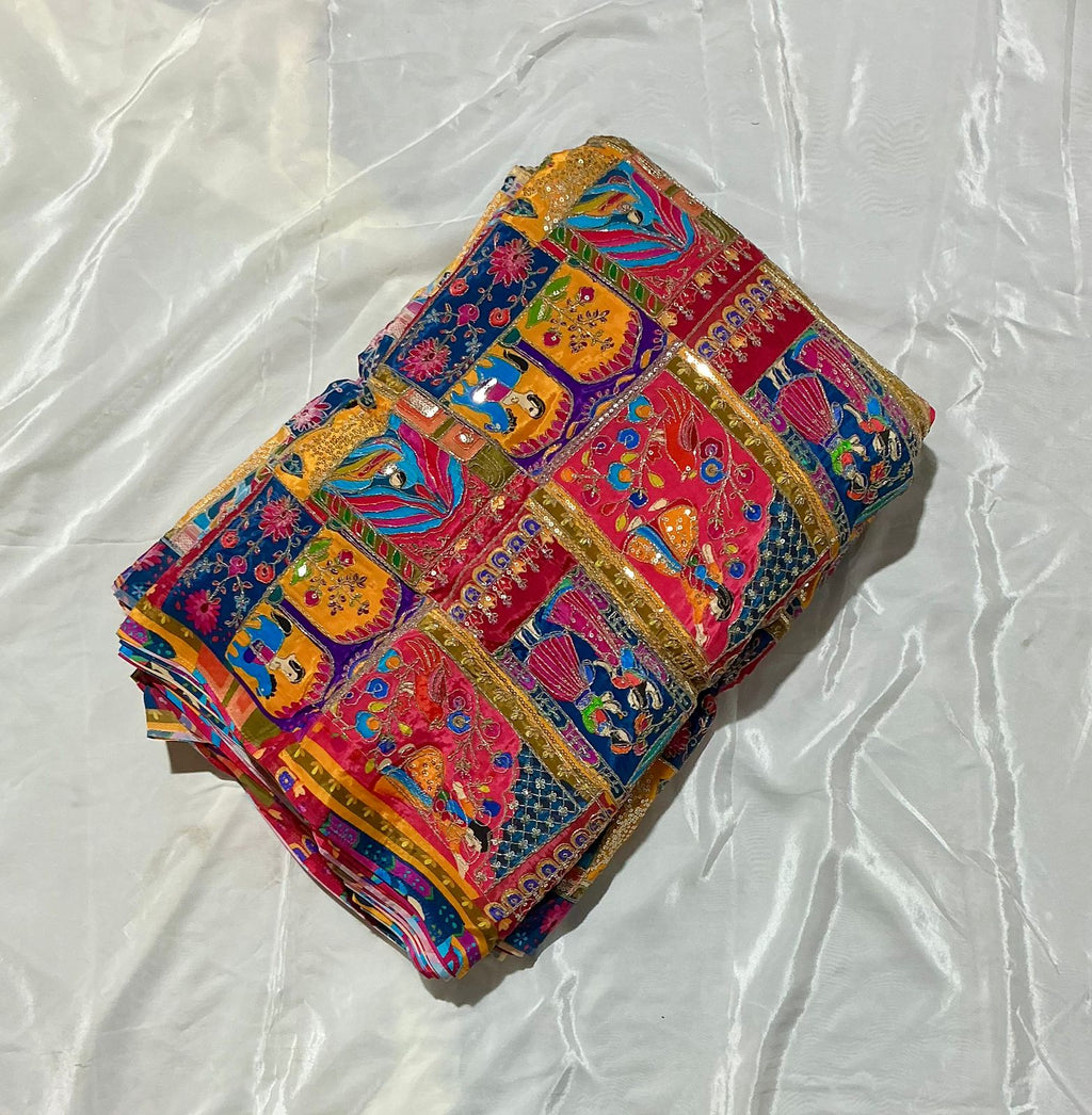 Raja Rani Position Print Fabric on Natural crepe