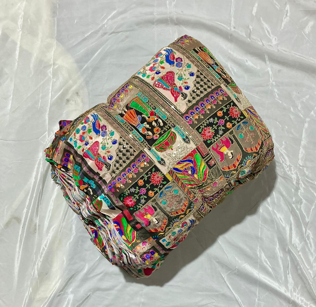 Raja Rani Position Print Fabric on Natural crepe