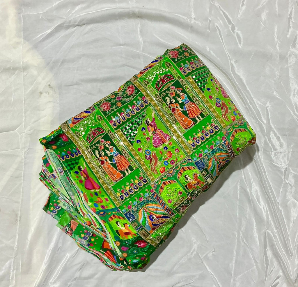 Raja Rani Position Print Fabric on Natural crepe