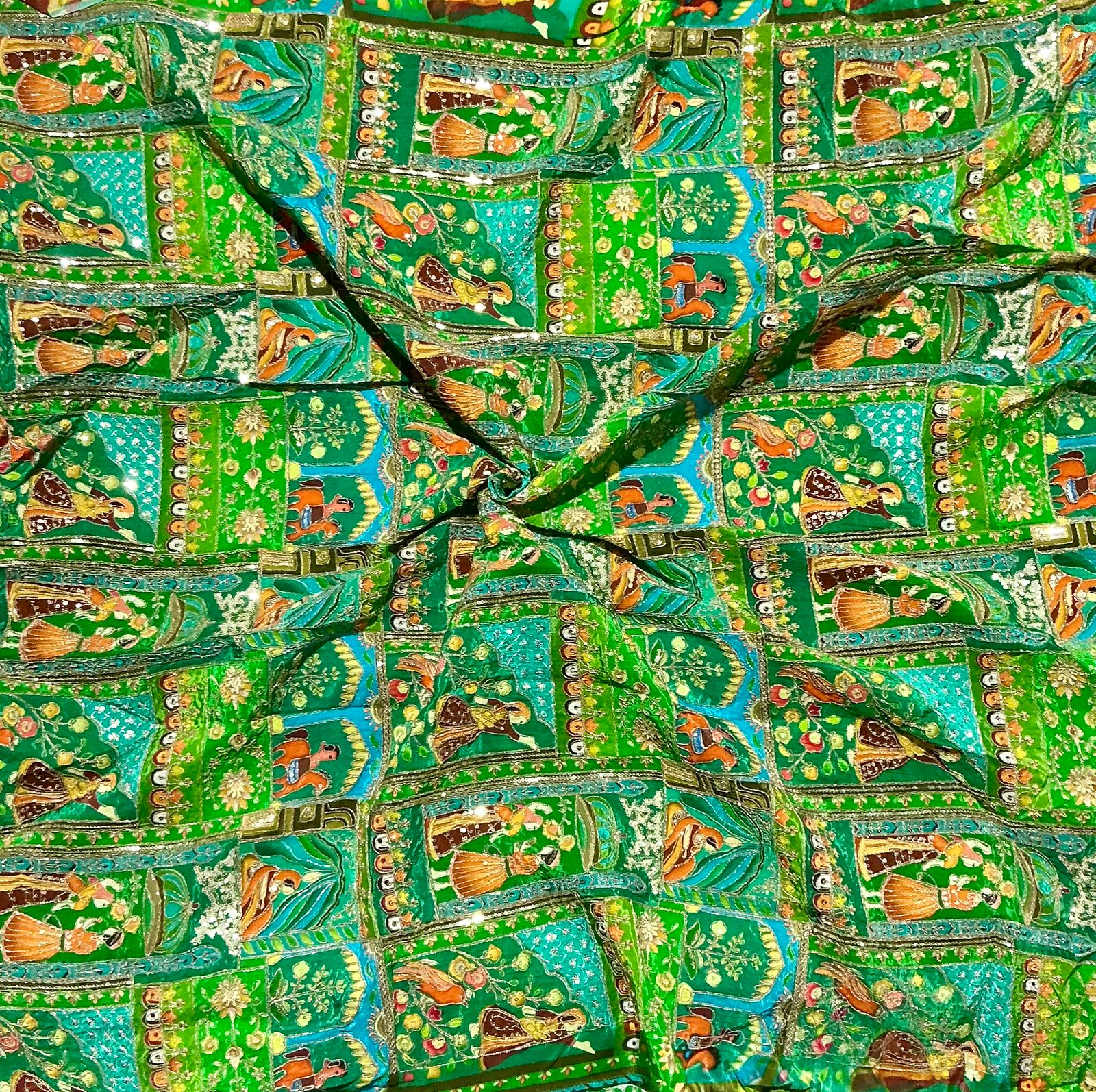 Raja Rani Position Print Fabric on Natural crepe