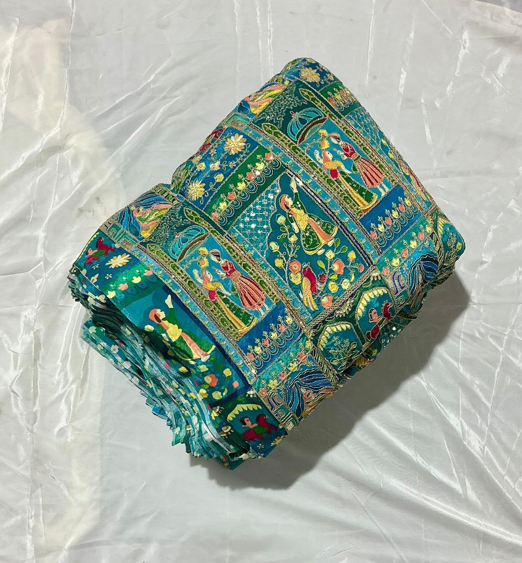 Raja Rani Position Print Fabric on Natural crepe