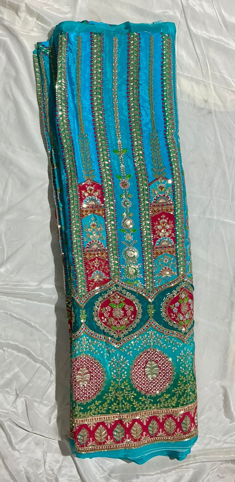 Most Trending Daman Embroidery Work Position Printed on Natural Crepe 54 width