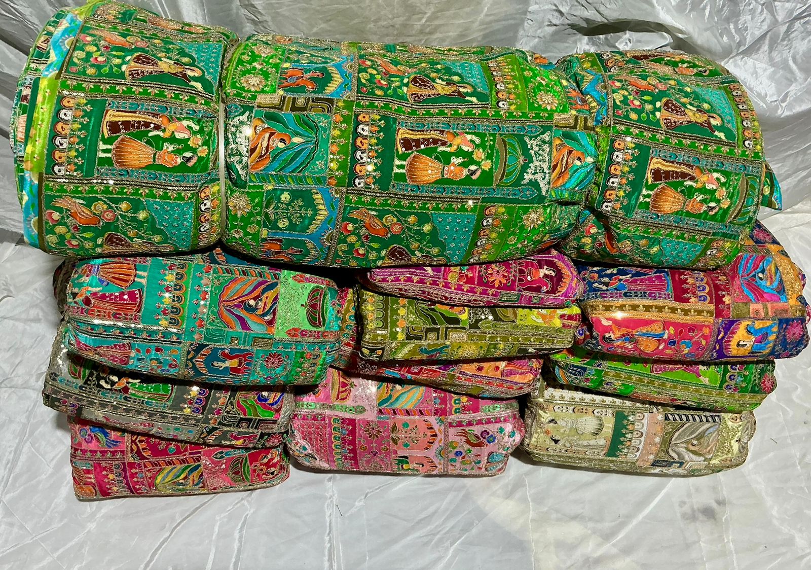 Raja Rani Position Print Fabric on Natural crepe