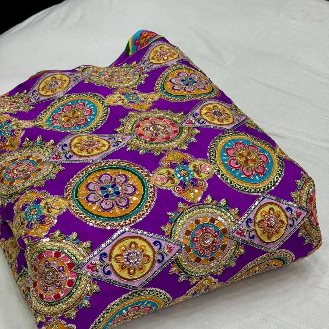 Beautiful Purple Color Pure Crepe Wedding Lahenga fabric - Fabric Only