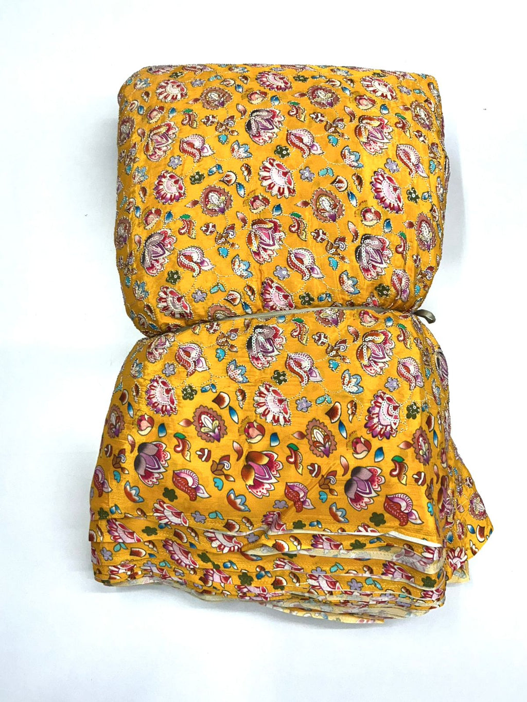 Mustard color floral embroidery print natural crepe ( perfect for haldi)
