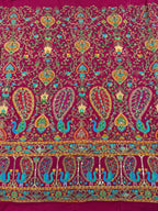 Rani color Rajwadi Embroidery Position Printed Fabric 48 Inch width ( only fabric )