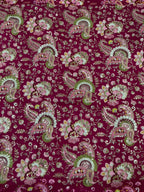 Rose Pink Natural Crepe Rajwadi Dori Embroidery Posittipn Print fabric 44 inch width ( only fabric )