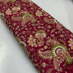 Rose Pink Natural Crepe Rajwadi Dori Embroidery Posittipn Print fabric 44 inch width ( only fabric )