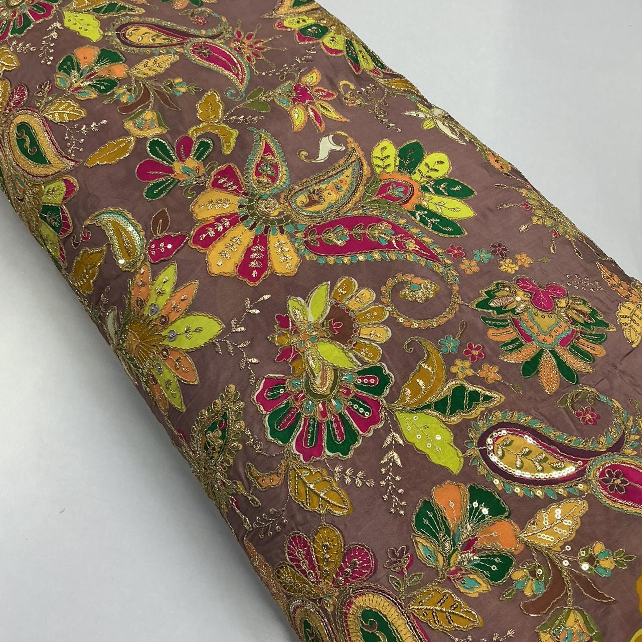 Royal Look Pure Crepe Rajwadi embroidery Work Position Print Dress Kurti Fabric