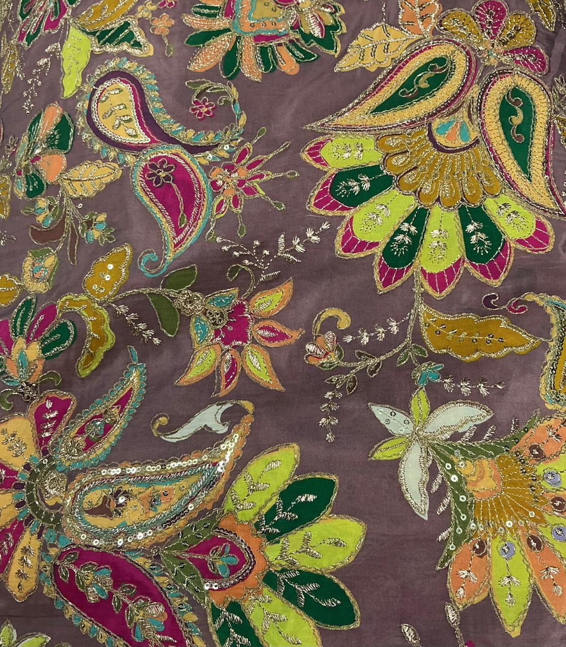 Royal Look Pure Crepe Rajwadi embroidery Work Position Print Dress Kurti Fabric