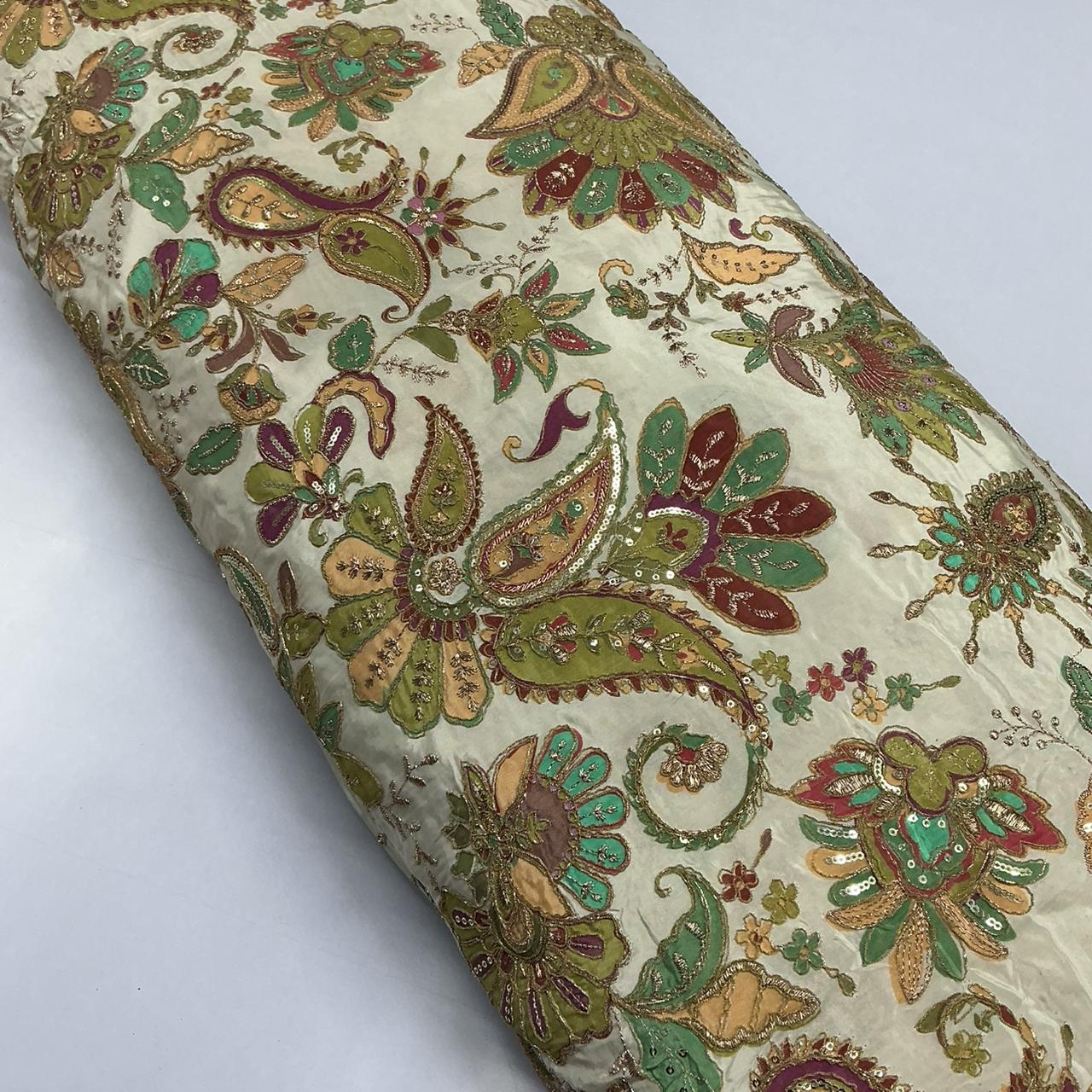 Royal Look Pure Crepe Rajwadi embroidery Work Position Print Gown Dress Fabric For weddings