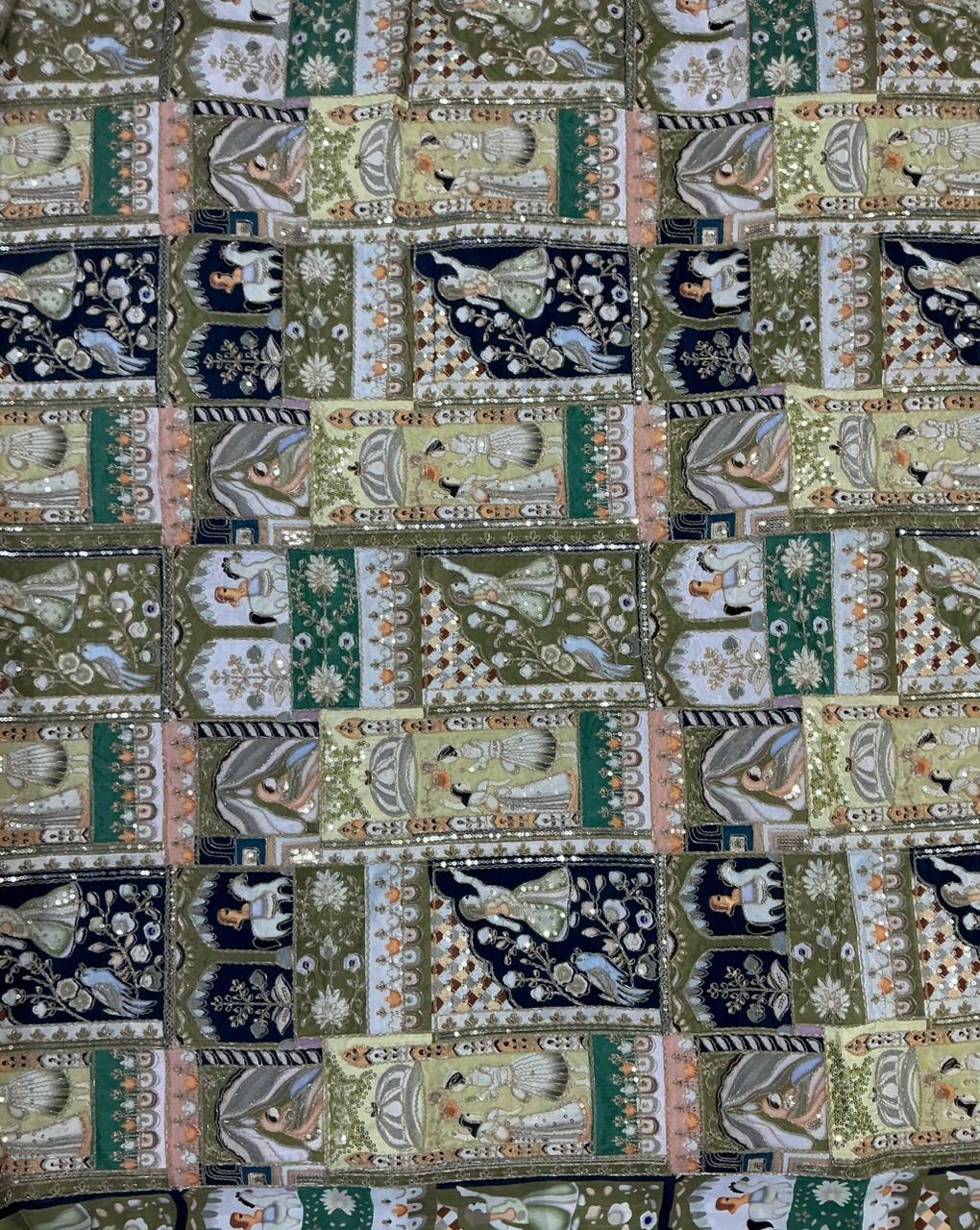 Pure Viscose Position Print Raja Rani Embroidery Work Fabric - Wedding Party