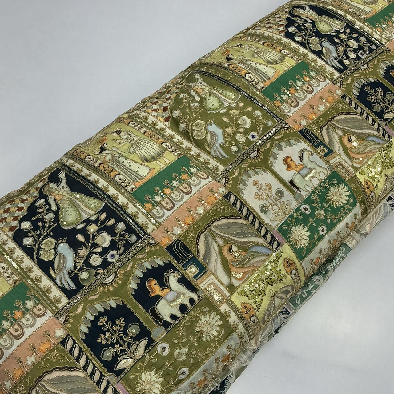 Pure Viscose Position Print Raja Rani Embroidery Work Fabric - Wedding Party