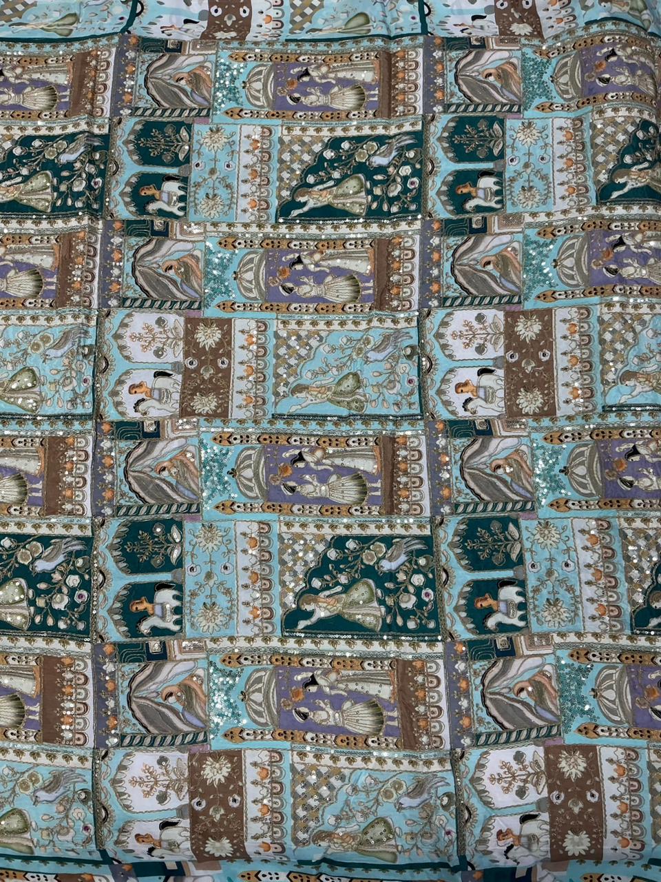 Pastel Color Pure Viscose Position Print Raja Rani Embroidery Work Fabric - Men's Kurta