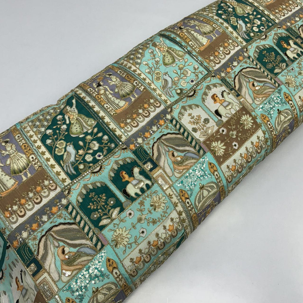 Pastel Color Pure Viscose Position Print Raja Rani Embroidery Work Fabric - Panjabi Dress