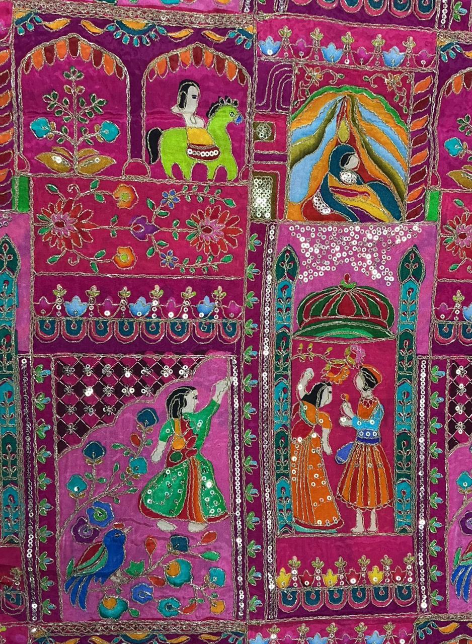 Pure Viscose Rani Color Position Print Embroidery Work Festive Fabric - Men's Kurta