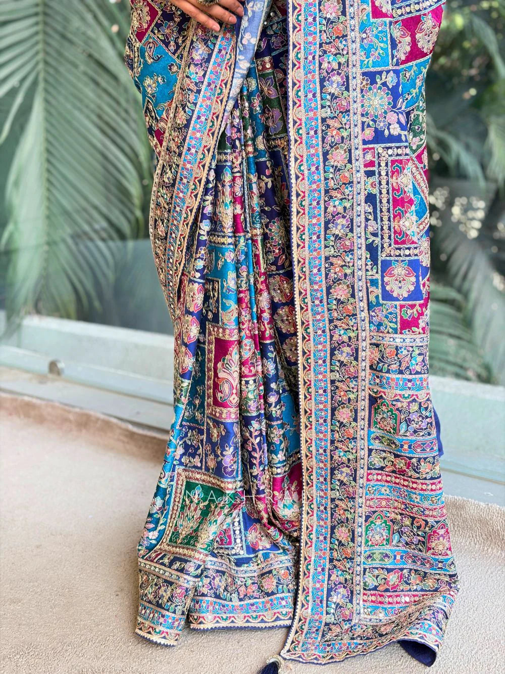Celebrity Inspired Cocktail saree purple with Sequence & Blouse