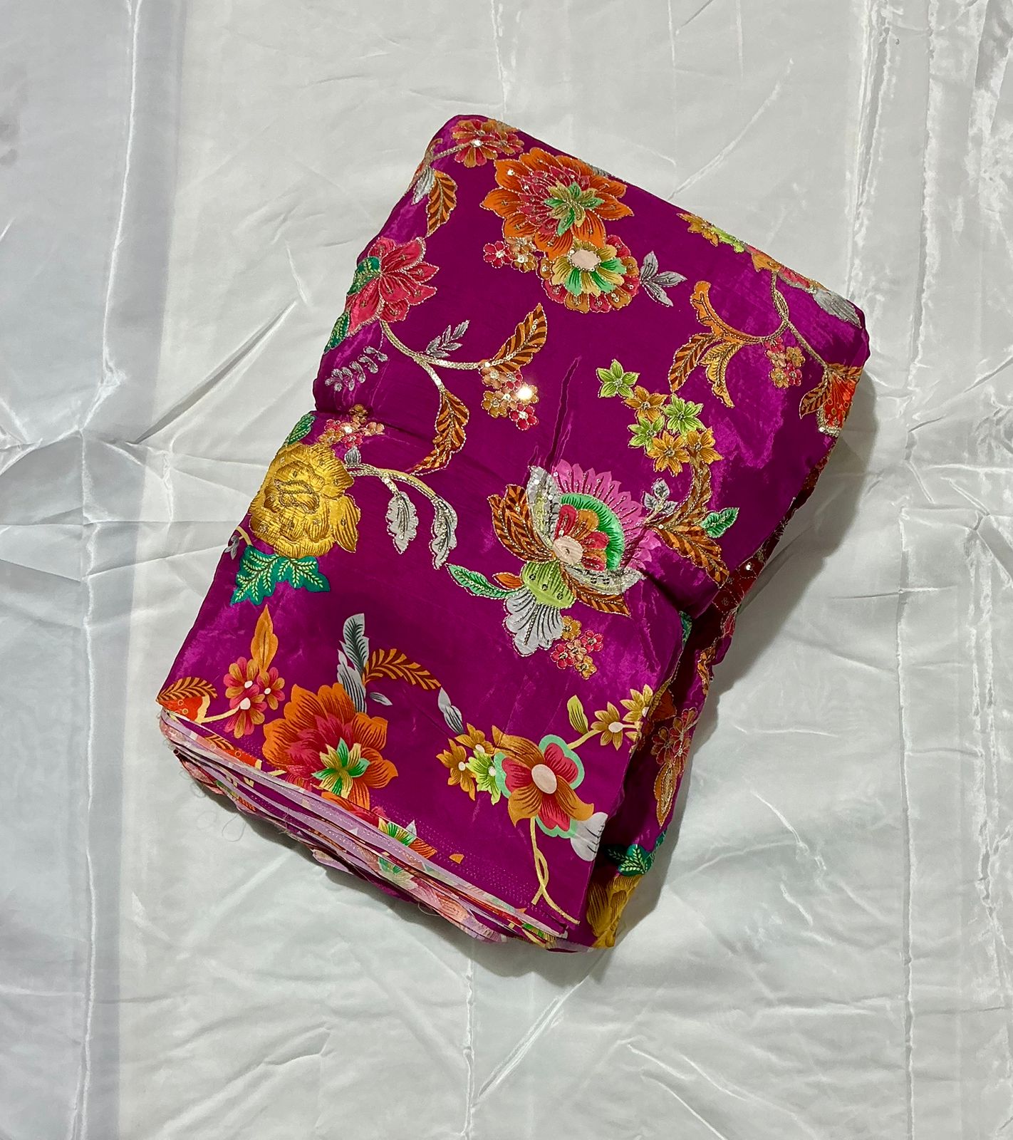 Mahima mahajan inspired Position Print On Sequins Embroidery Natural crepe Fabric