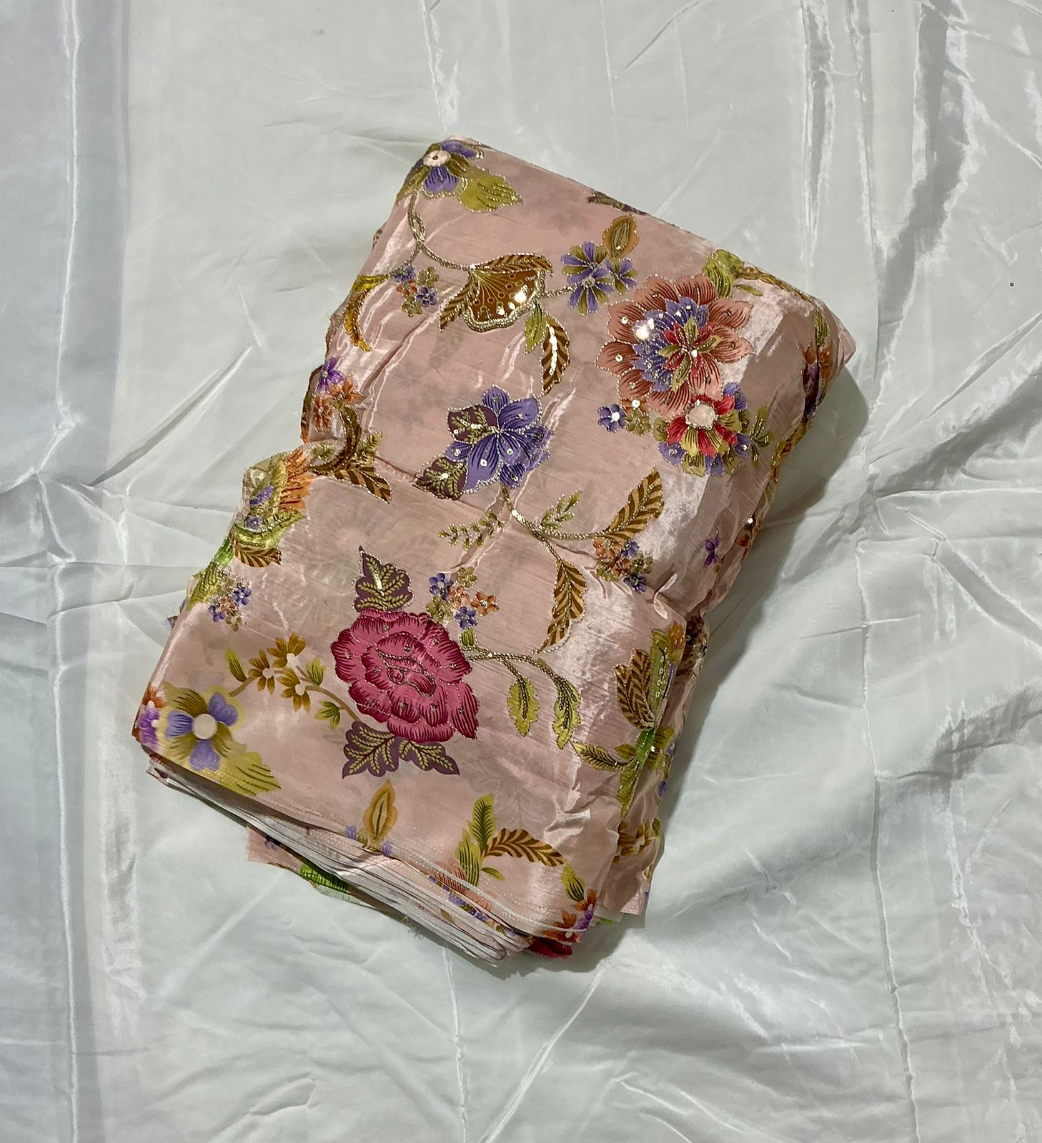 Mahima mahajan inspired Position Print On Sequins Embroidery Natural crepe Fabric