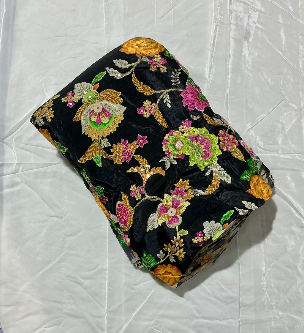 Mahima mahajan inspired Position Print On Sequins Embroidery Natural crepe Fabric