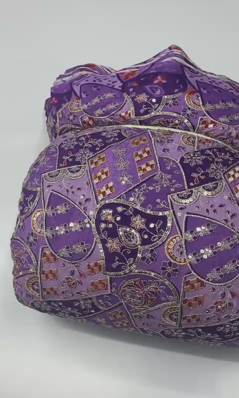 Blazer Stunninng Purple color Zari Embroidery Position Print fabric ( Only Fabric )