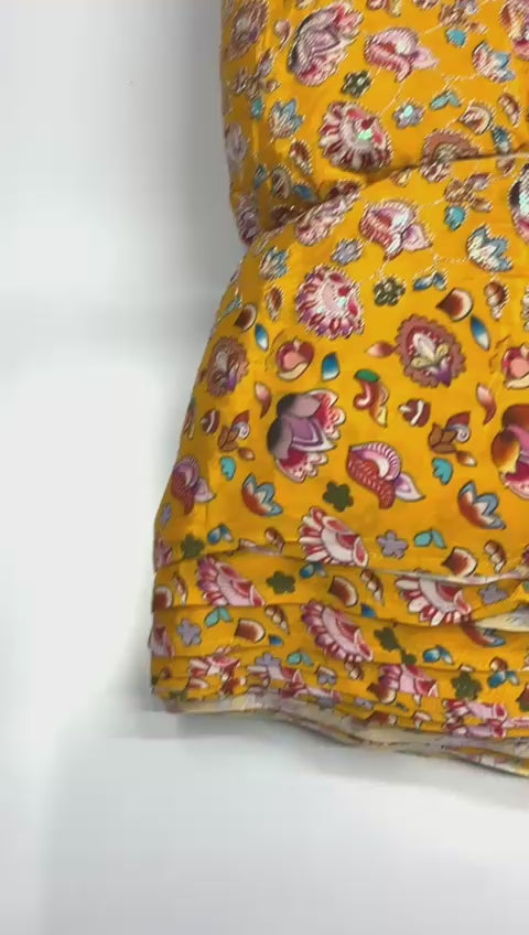Mustard color floral embroidery print natural crepe ( perfect for haldi)