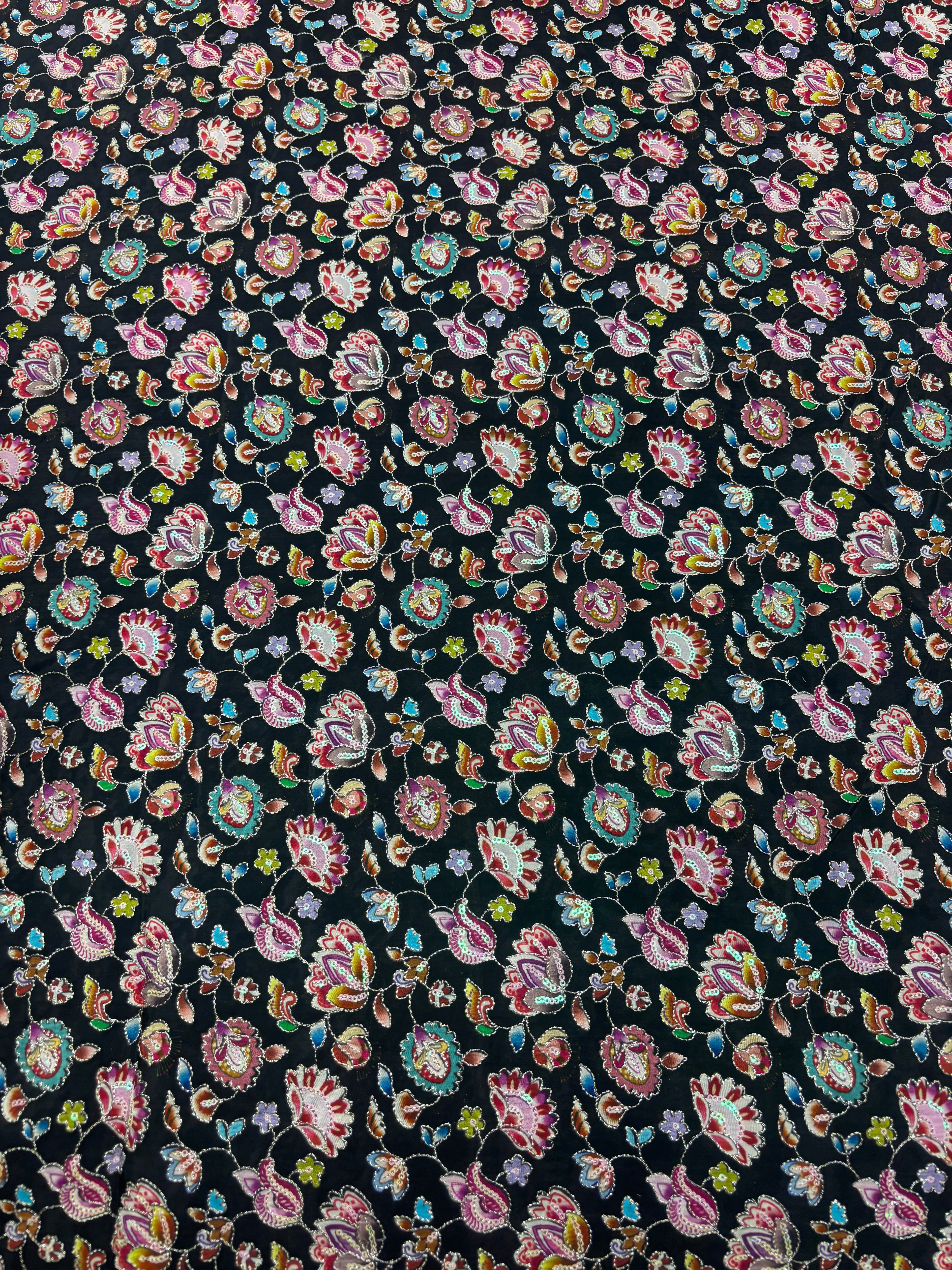 Black color floral embroidery print natural crepe (perfect for mens koti )