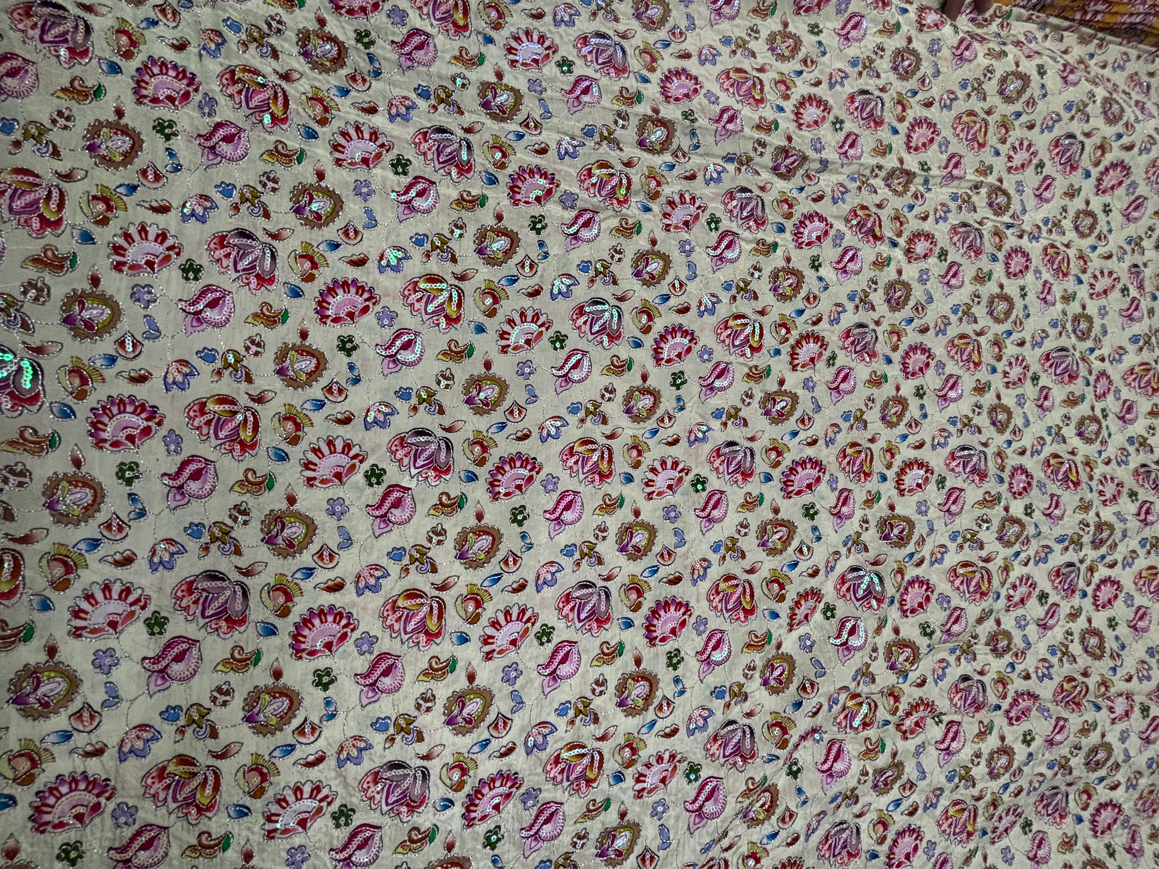 MULTICOLOR floral embroidery print natural crepe (perfect for gown )