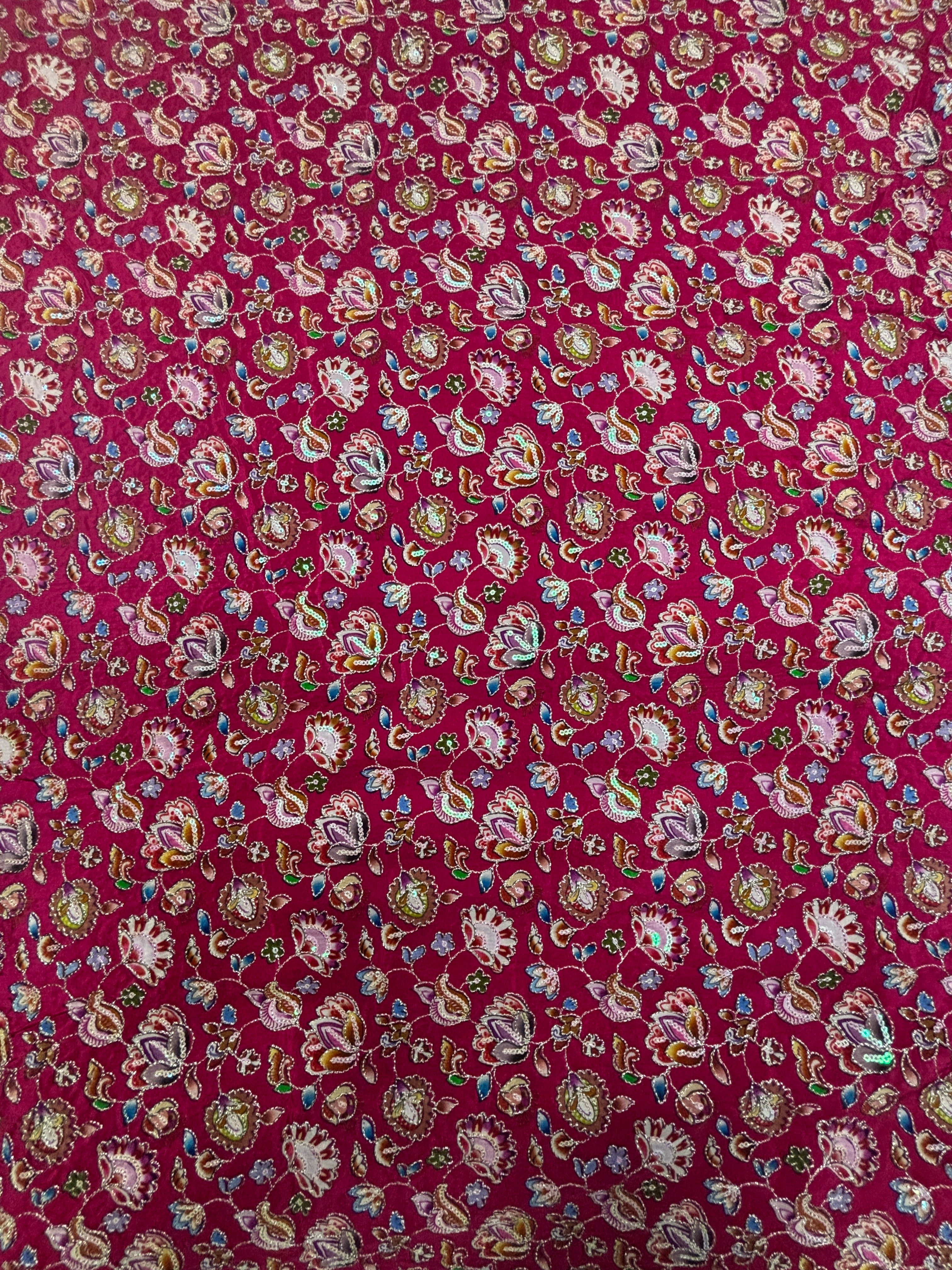 Rani color floral embroidery print natural crepe ( perfect for mens Kurta )