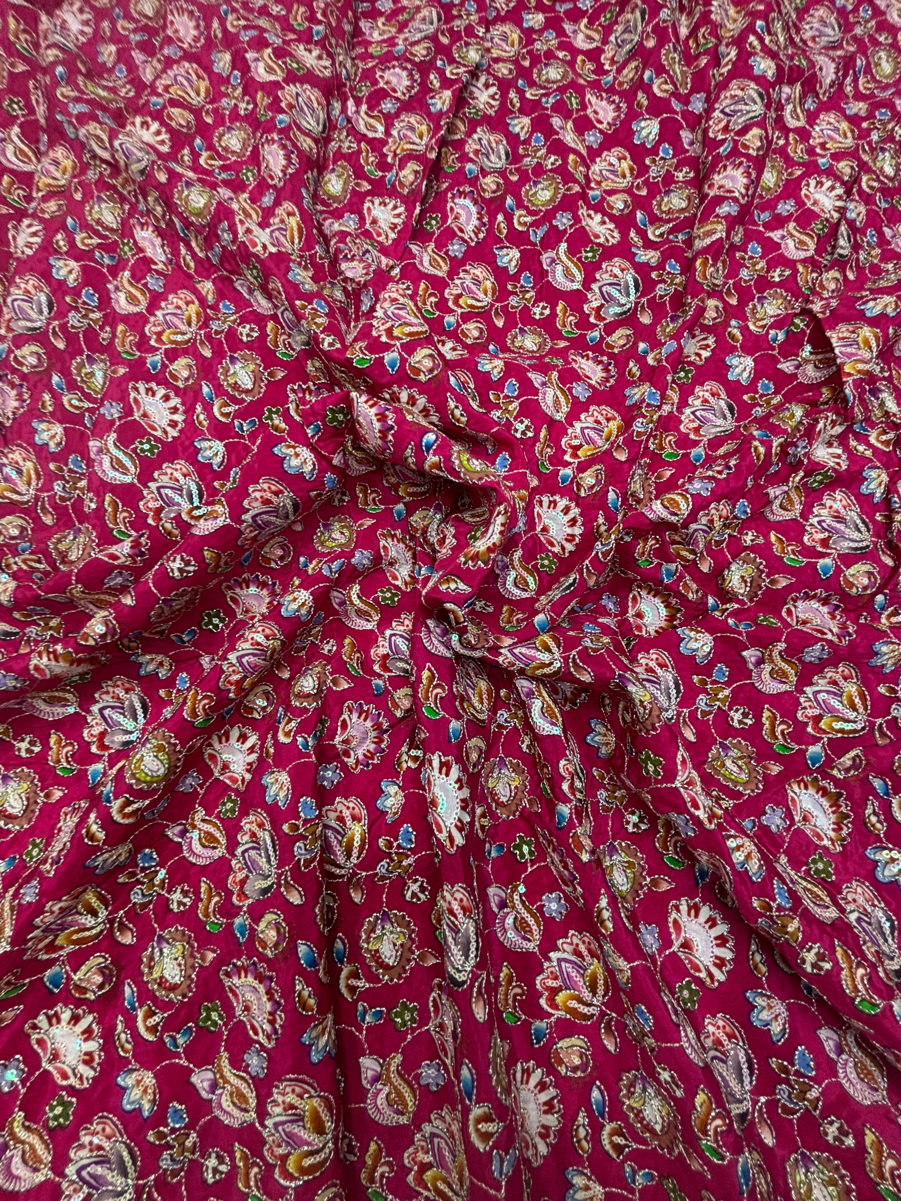 Rani color floral embroidery print natural crepe ( perfect for mens Kurta )