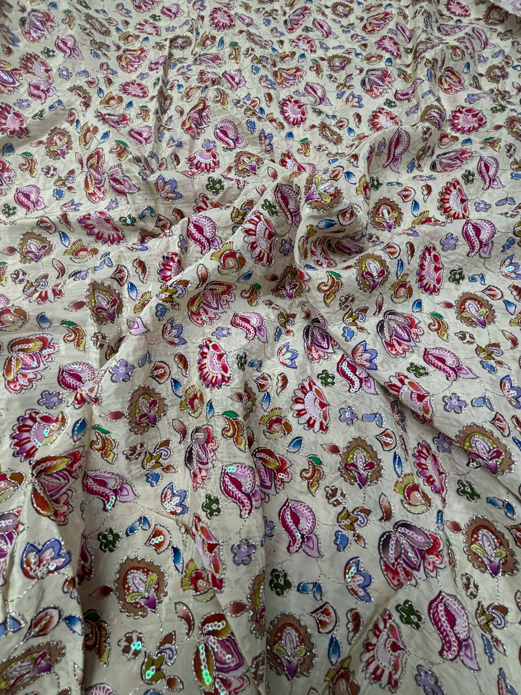 MULTICOLOR floral embroidery print natural crepe (perfect for gown )