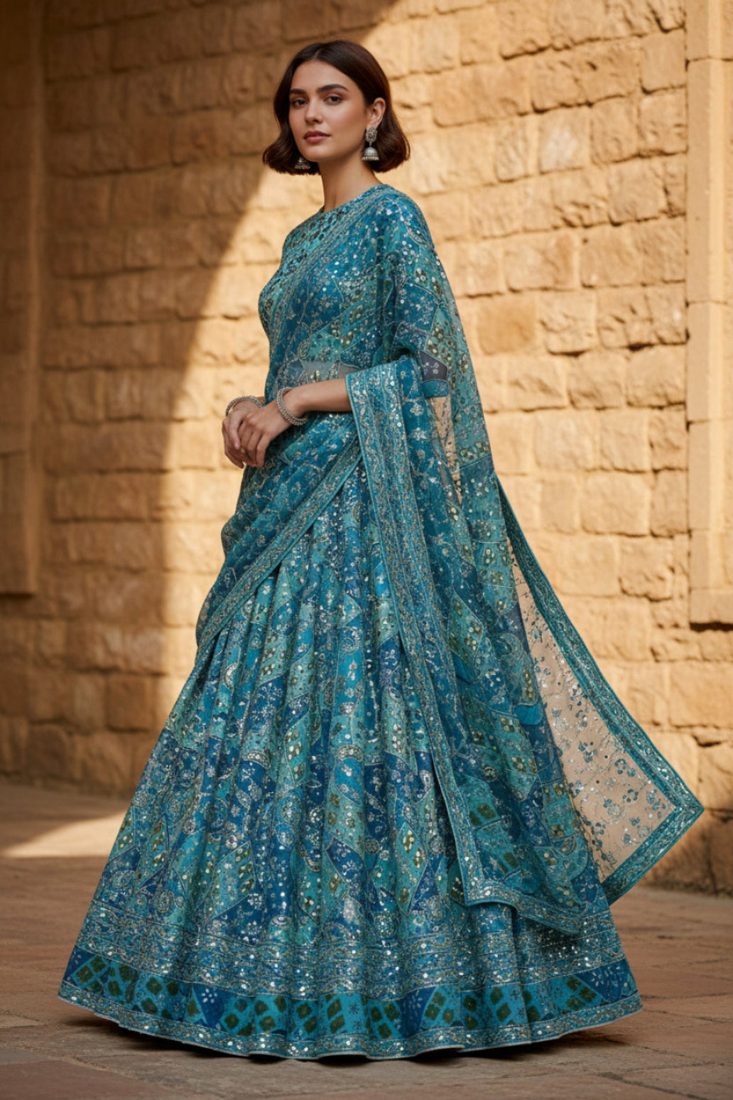 Pure Crepe embroidery print natural crepe ( Only Fabric )