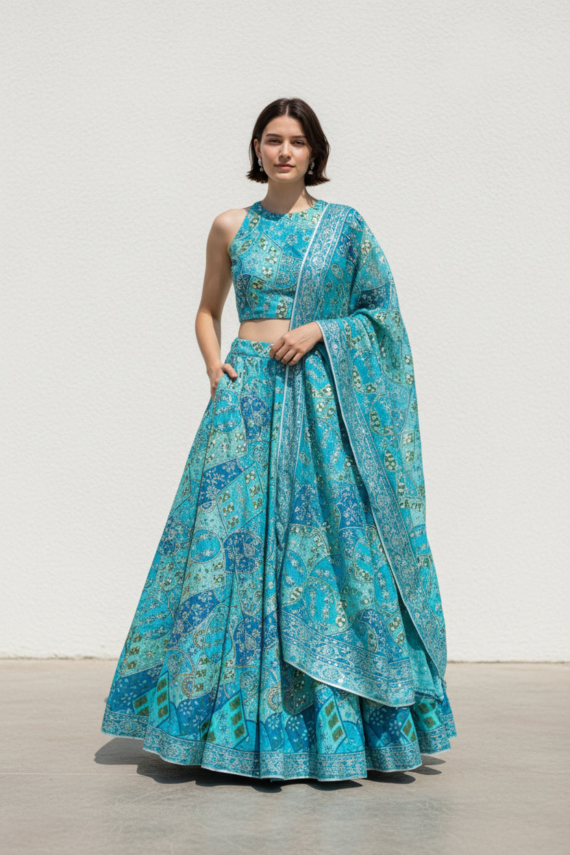 Pure Crepe embroidery print natural crepe ( Only Fabric )