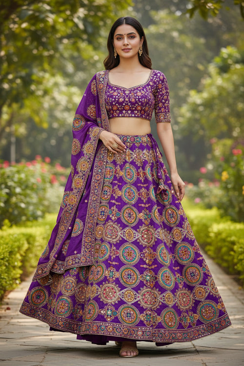 Beautiful Purple Color Pure Crepe Wedding Lahenga fabric - Fabric Only